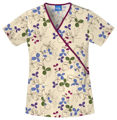Cherokee Womens Clover Park Print Mock Wrap Scrub Top #4826