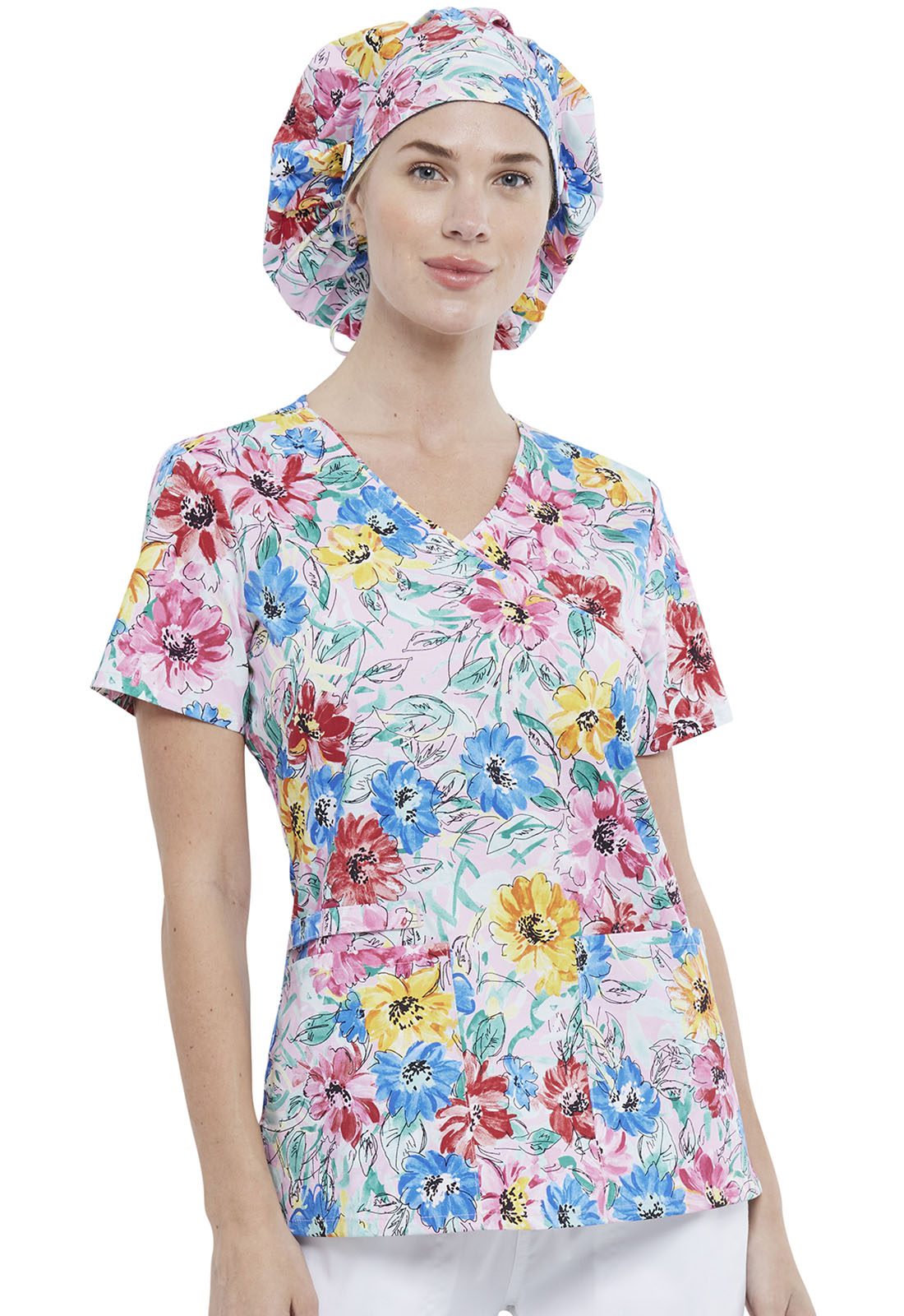 Unisex Bouffant Scrubs Hat in Watercolor Blossoms