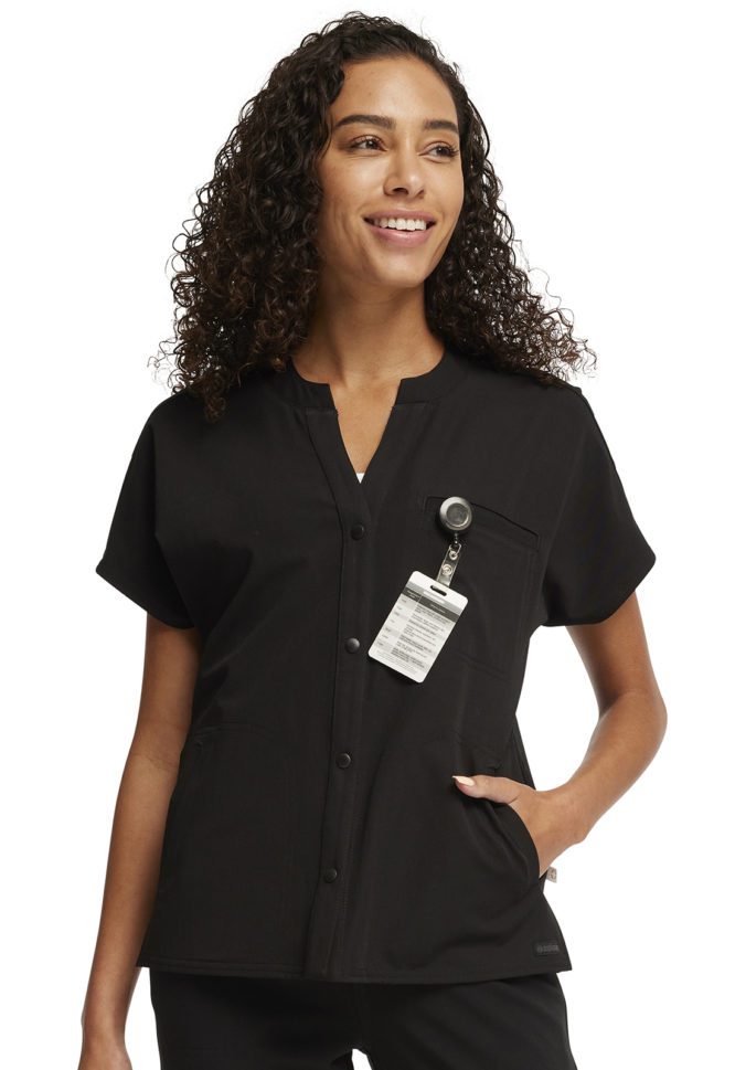 Womens Mandarin Collar Snap Front Top