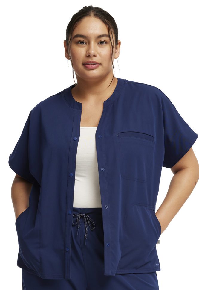 Womens Mandarin Collar Snap Front Top