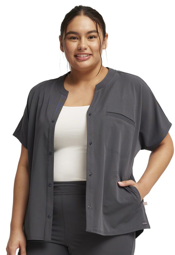 Womens Mandarin Collar Snap Front Top