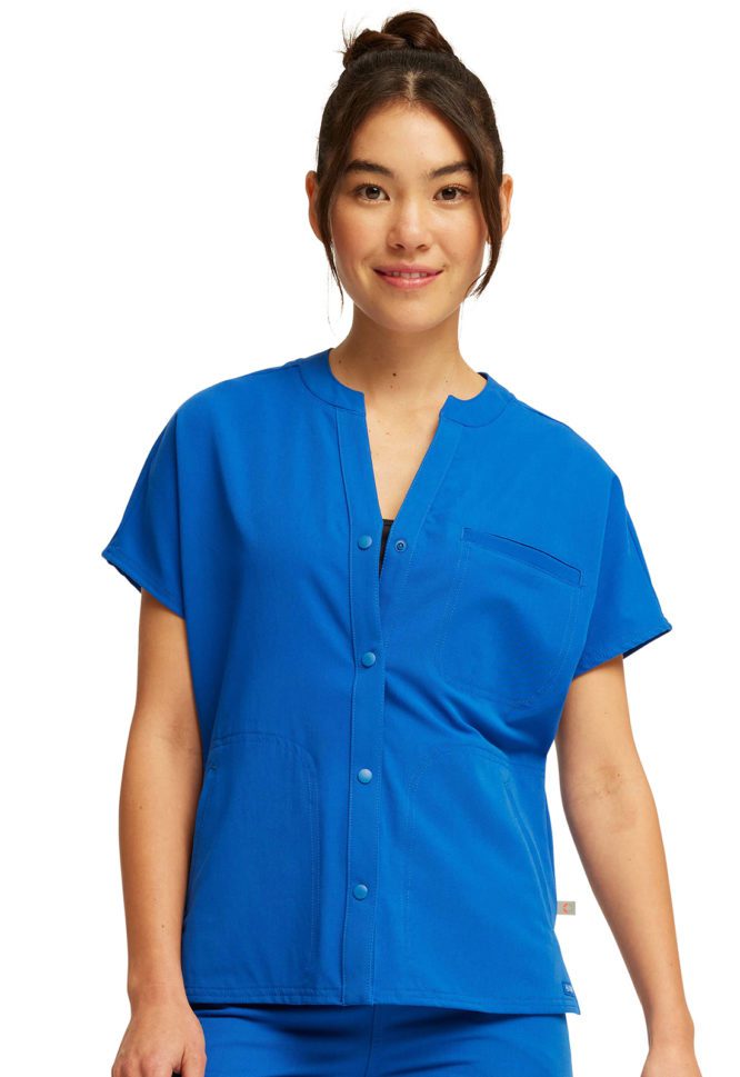 Womens Mandarin Collar Snap Front Top