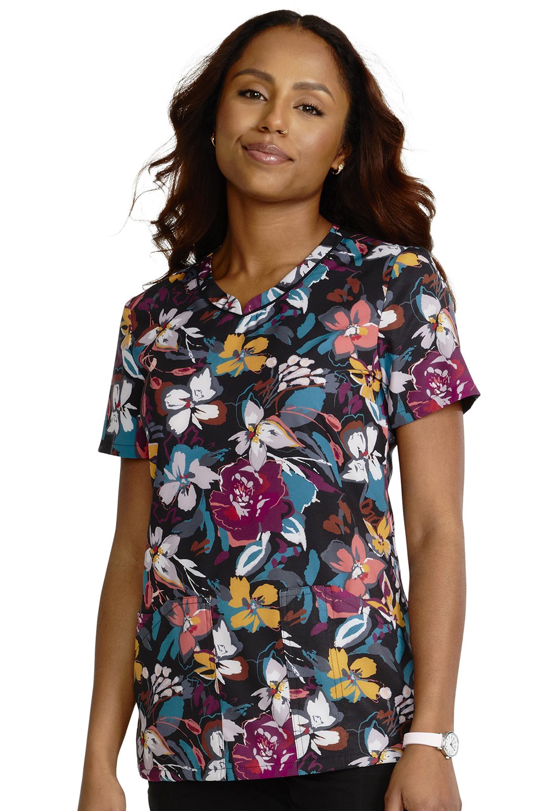 Women's V-Neck Print Top in Artful Blooms