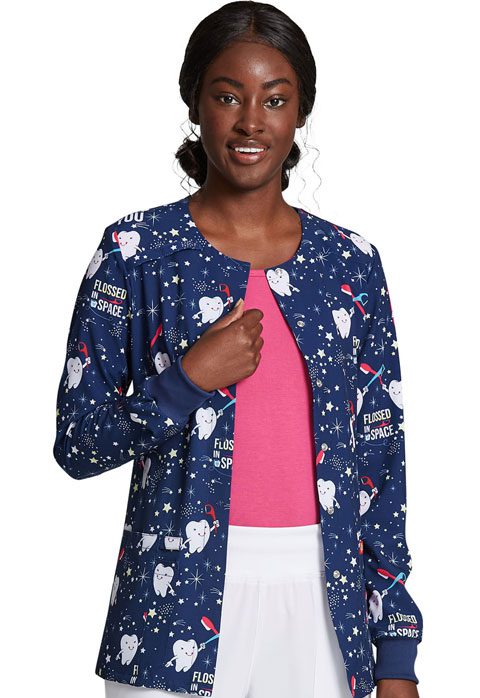 Womens Snap Front Warm-Up Jacket  in Flossed In Space