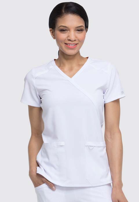 A Contemporary fit mock wrap top features three pockets