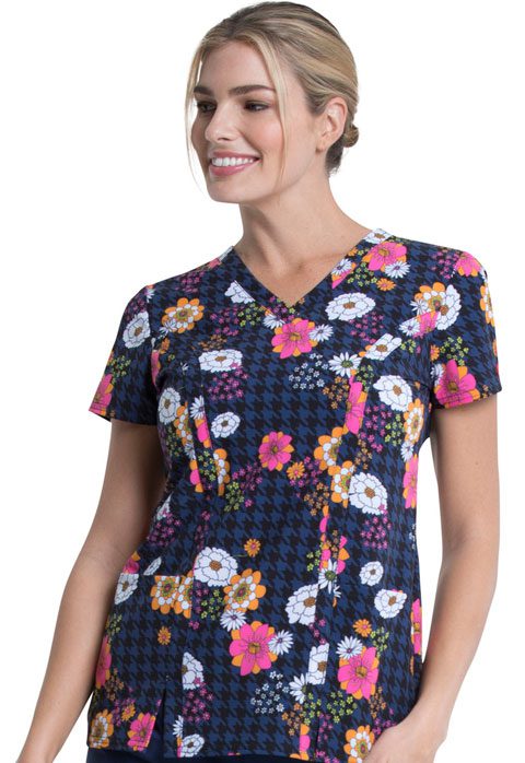 Womens V-Neck Top  in Floral Throwback