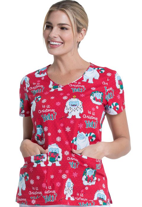 Womens V-Neck Top  in Yeti For Christmas