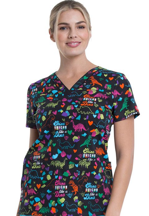 Womens V-Neck Top  in Bright Like A Dino
