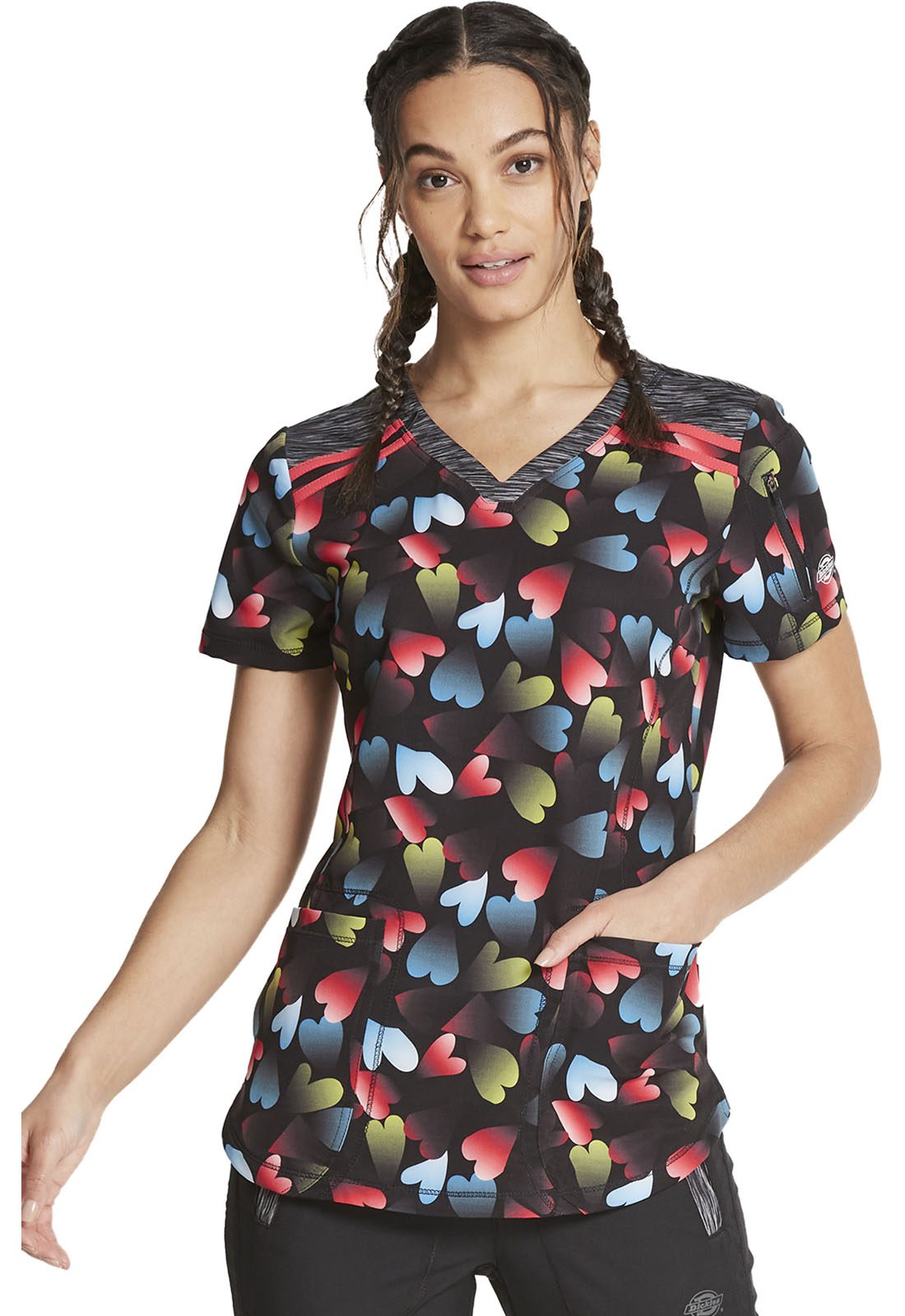 Womens V-Neck Print Top in Radiant Hearts