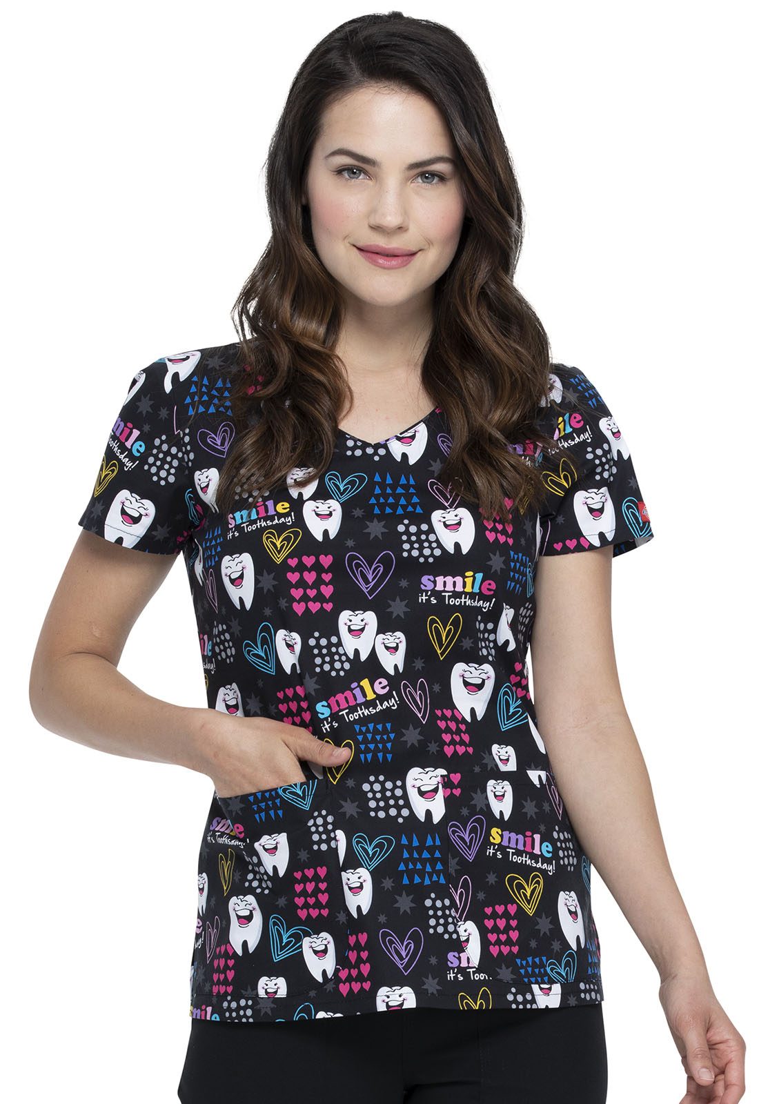 Womens V-Neck Top in Smile It's Toothsday