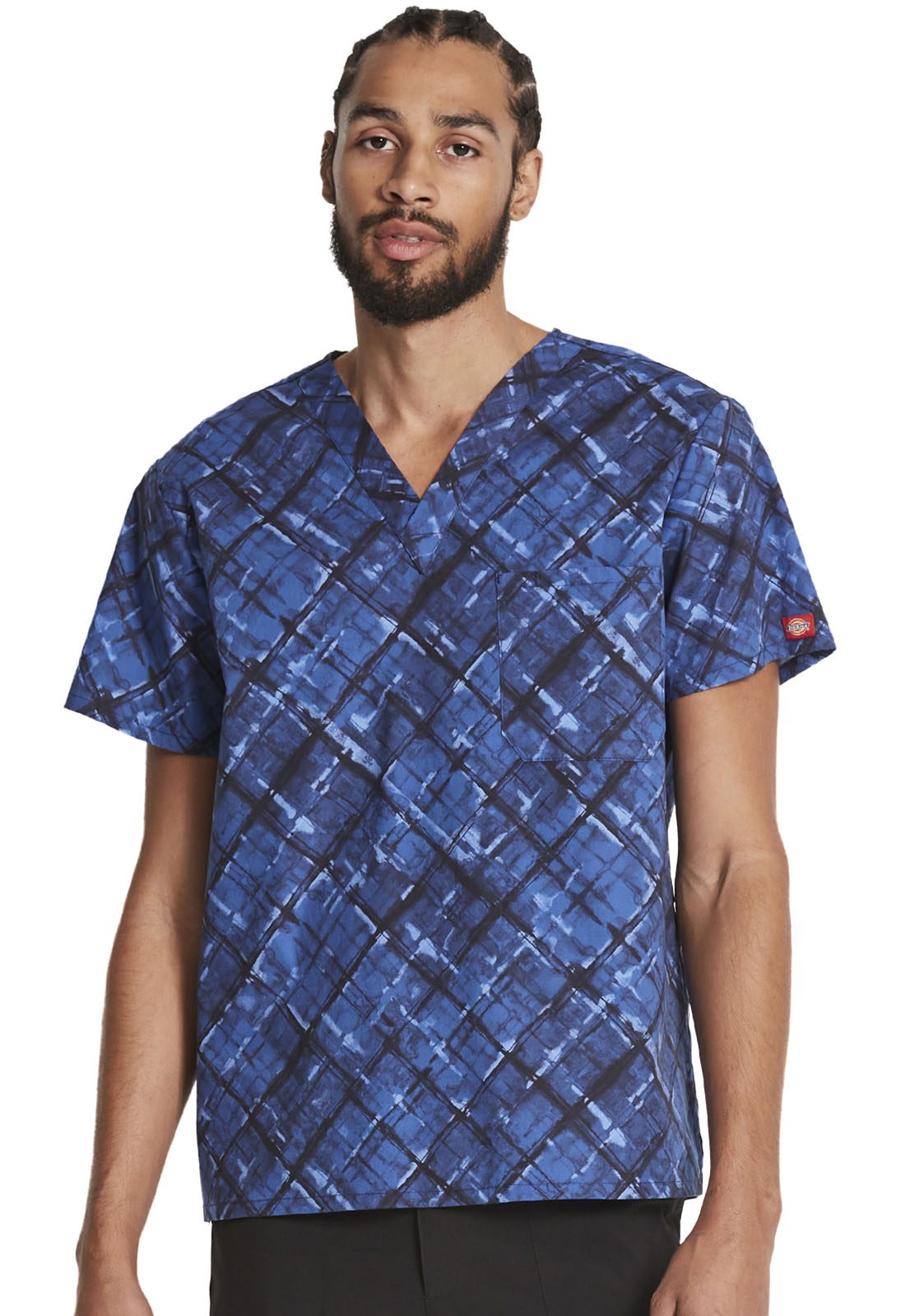 Men's V-Neck Top in Painterly Plaid