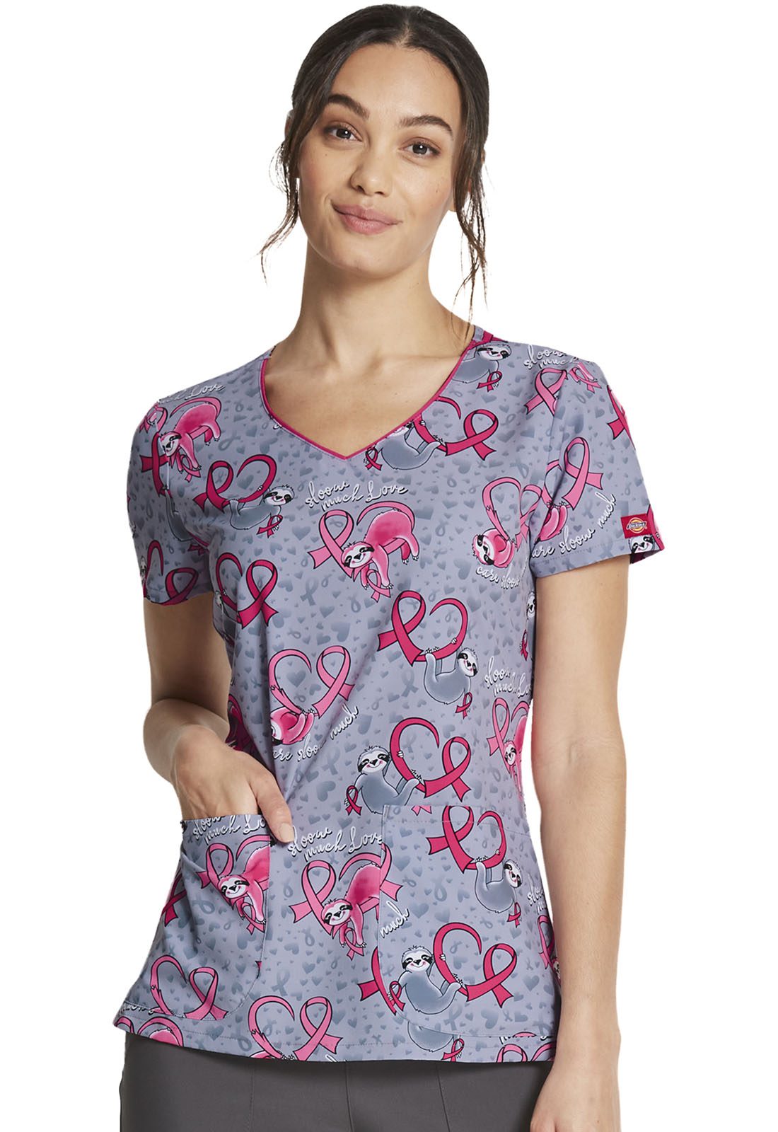 Womens V-Neck Print Top in Care Slow Much