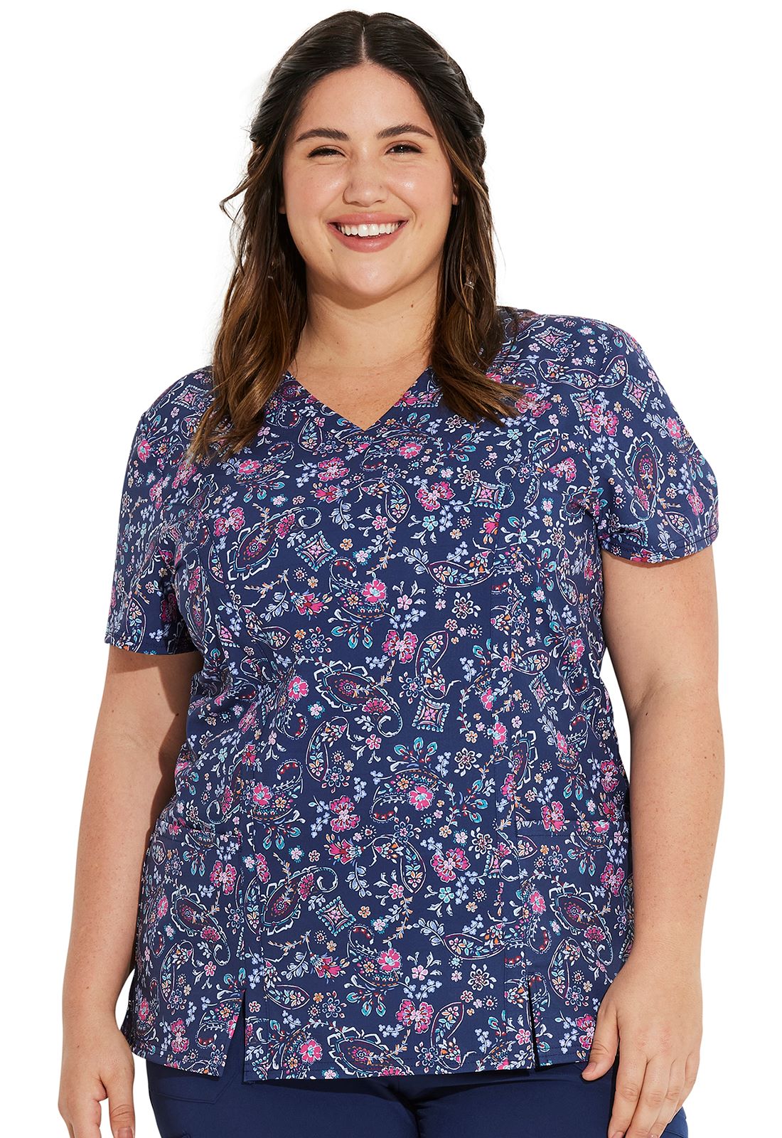 Womens V-Neck Top in Round Of A Paisley
