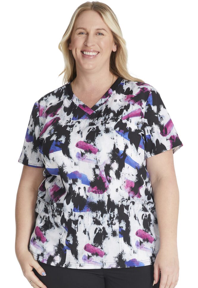 Womens V-Neck Print Top in Street Art